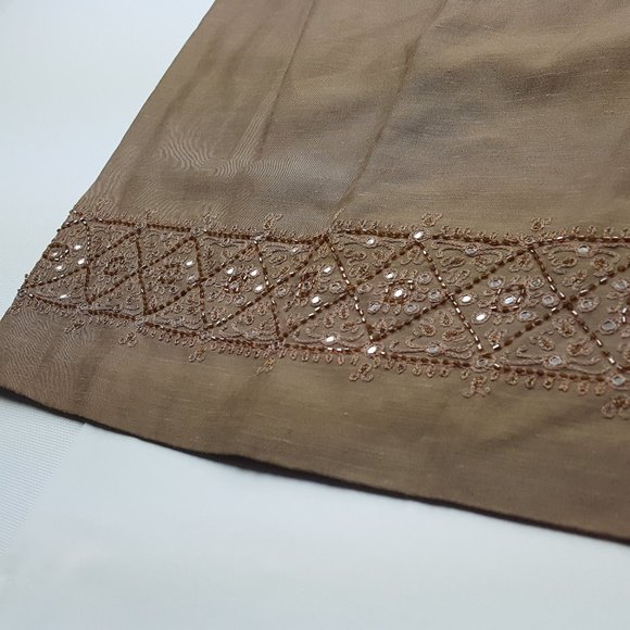 NEW Anne Klein Rhinestone Pencil Skirt, Women's Size 10, Brown Linen Blend - Picture 2 of 5
